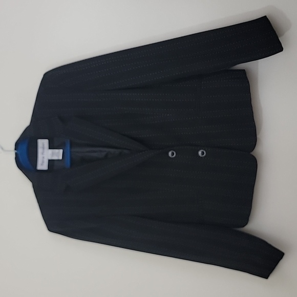 Rena Rowan Black w/ White Vertical Dot Stripes Short Blazer Jacket 12 - Picture 1 of 16